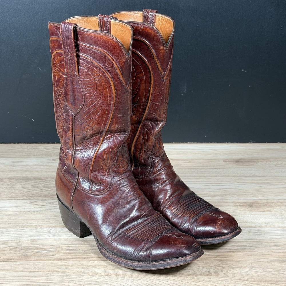 Lucchese Boots Men Size 8.5 E Wide Brown San Antonio Goat Leather Cowboy Western